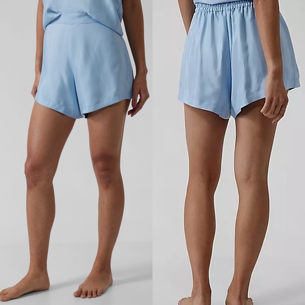 Athleta Calm Cool Short Blue Womens Size XS 100% Curop High Rise Athletic NEW